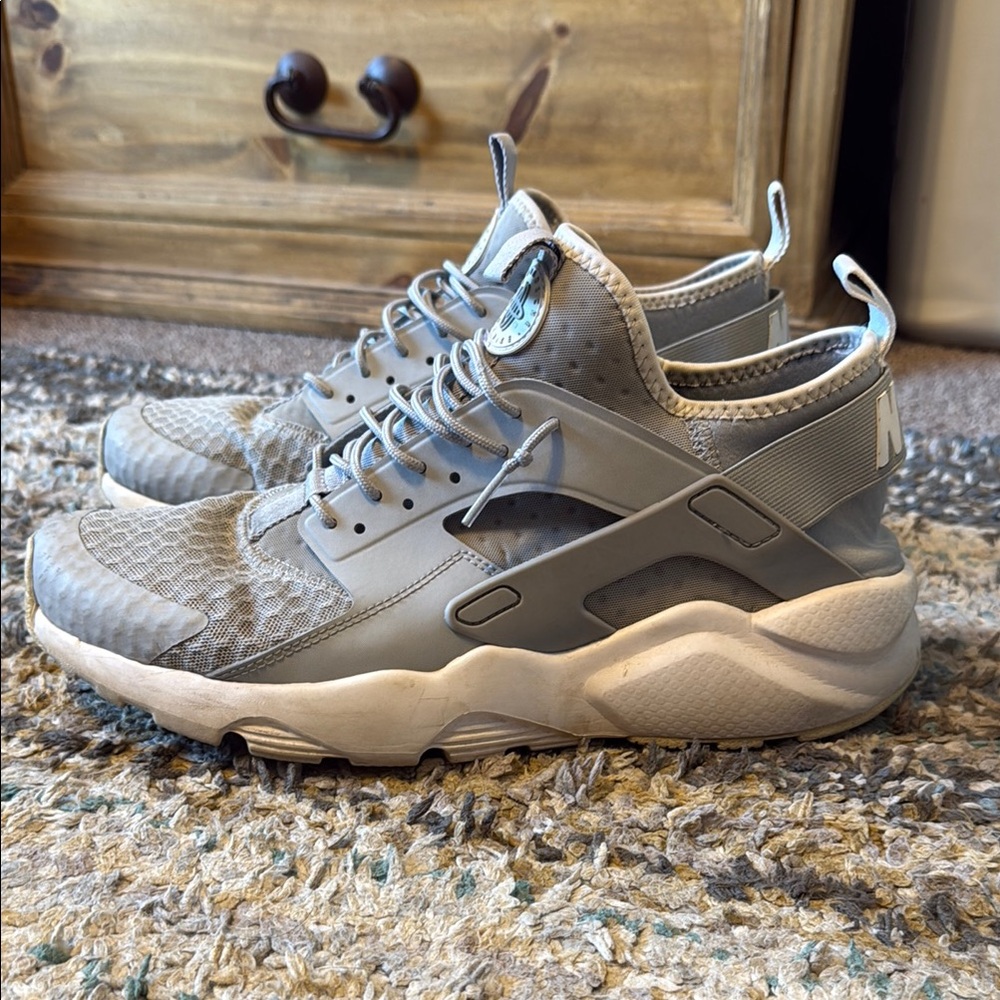 Nike Grey Huarache Sneakers with Mesh Upper and Cage Overlay